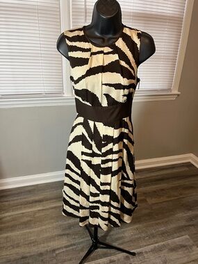 Michael Kors Black and Cream Zebra-Print Sleeveless Midi Dress